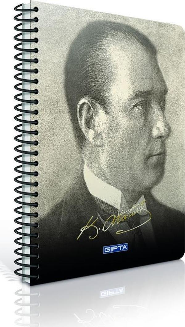 Gıpta Atatürk A4 Spiralli Karton Kapak Defter 100 Yaprak Kareli Karışık Renklerde (4 Lü Paket) 2659 - Image 1