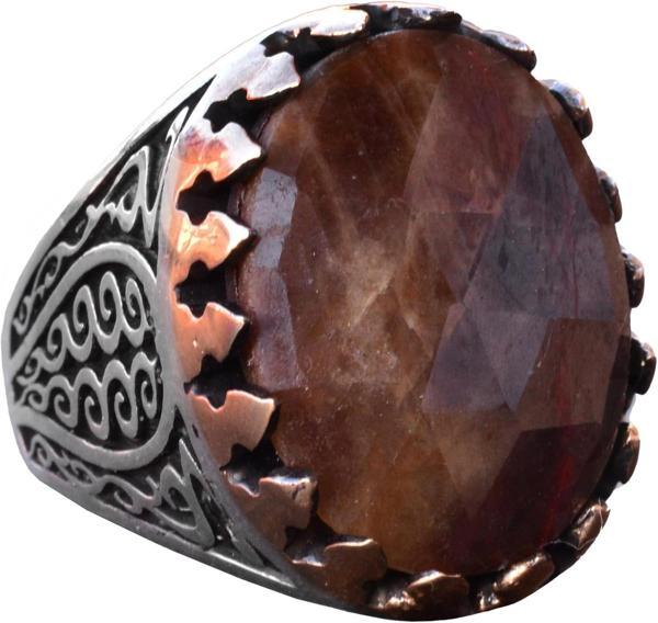 Gerçek Doğal Safir Oval Taş Yüzük - Gümüş Erkek Yüzüğü - Image 1