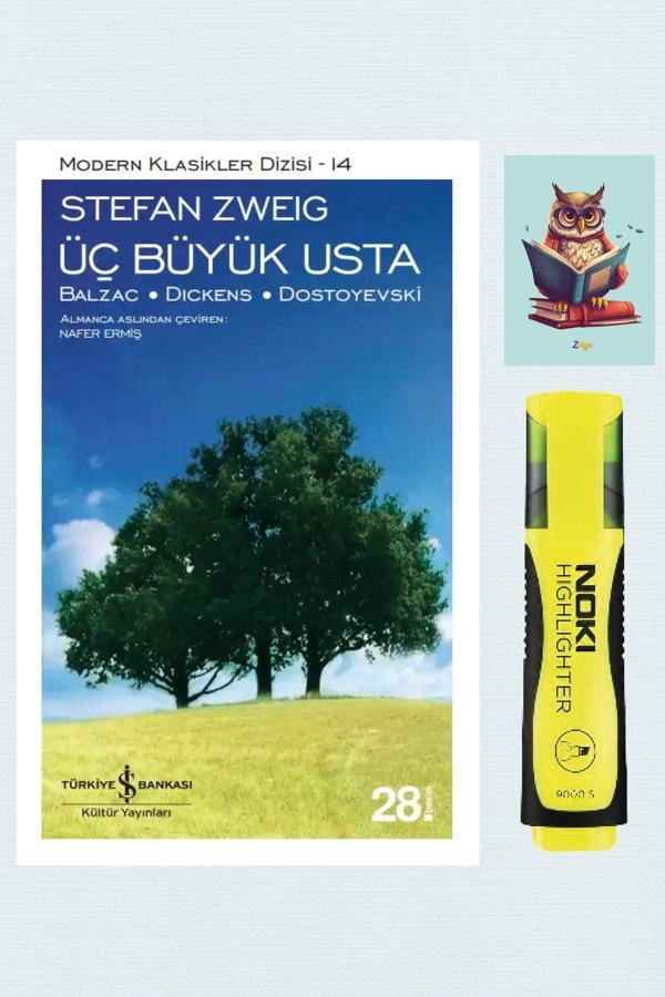 Dara Yayınları Üç Büyük Usta - Stefan Zweig - İş Bankası Kültür Yayınları - Sarı Fosforlu Kalem - Not Defter Seti - Dara - Image 1