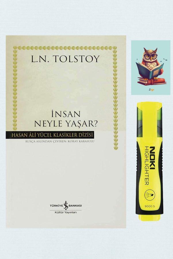 Dara Yayınları İnsan Neyle Yaşar 9786053607038 - Lev Nikolayeviç Tolstoy - Sarı Fosforlu Kalem - Not Defterli Seti - Dara - Image 1