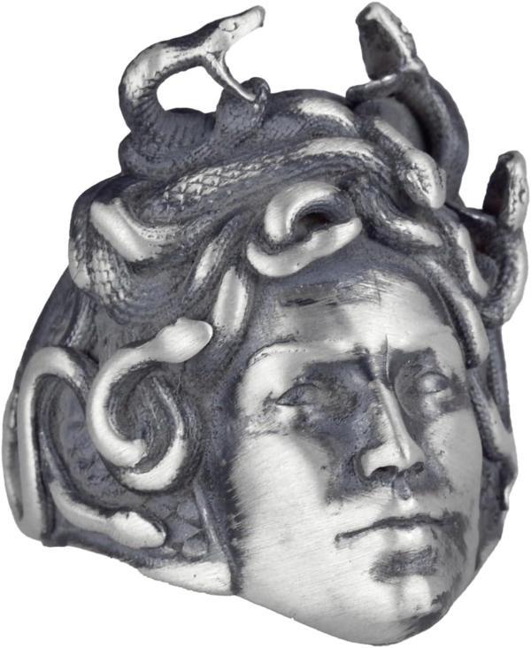Antik Gümüş Yüzük Medusa Başı, Yunan Mitolojisi Erkek Yüzüğü, 925 Ayar Gümüş Yüzük (Özelleştirilebilir) - Image 1