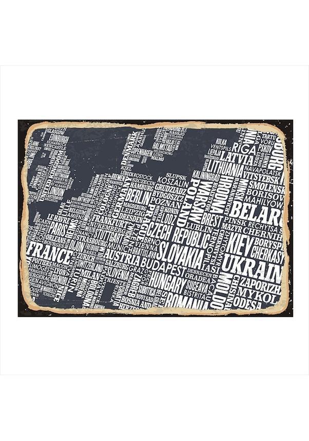 Tipografik Avrupa Şehirler Haritası Ahşap Poster 20x30 - idefix