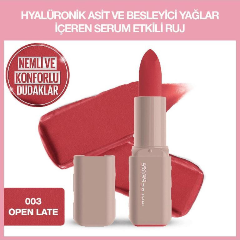 Maybelline New York Serum Etkili Hyalüronik Asit ve Besleyici Yağ İçeren 003 Open Late Stick Ruj