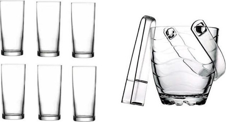 Paşabahçe rakı bardak ve 8 prç. rakı bardağı ve buz kovası seti - idefix