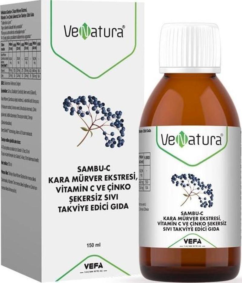 Sambu-C Kara Mürver Ekstresi, Vitamin C ve Çinko Takviye Edici Gıda 150 ml