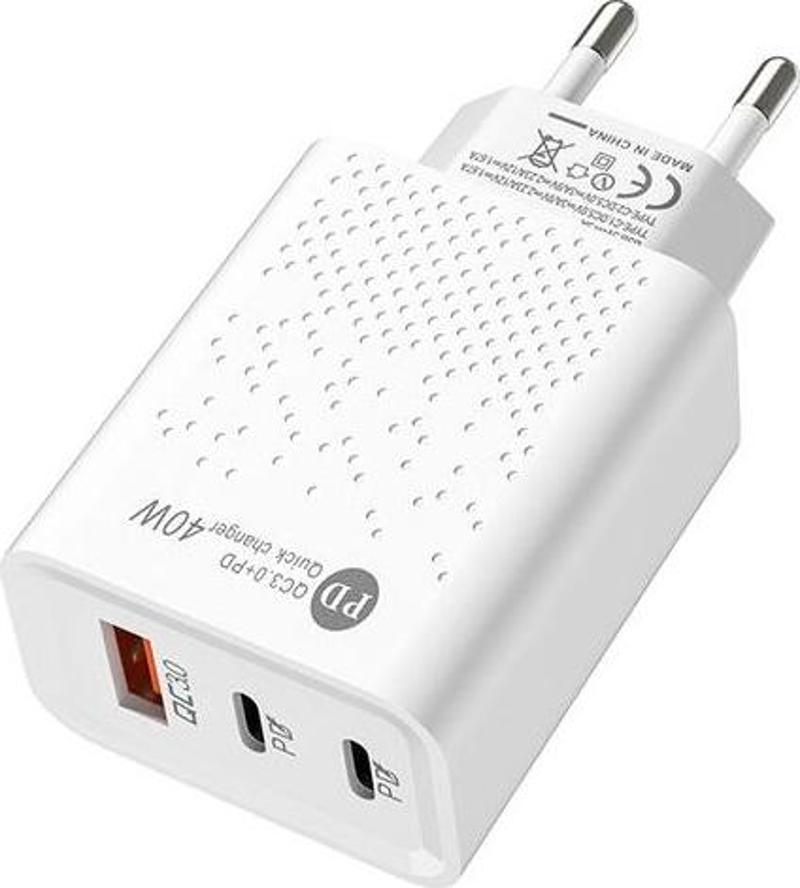 40W 2 PD+USB QC3.0 Hızlı Şarj Adaptörü