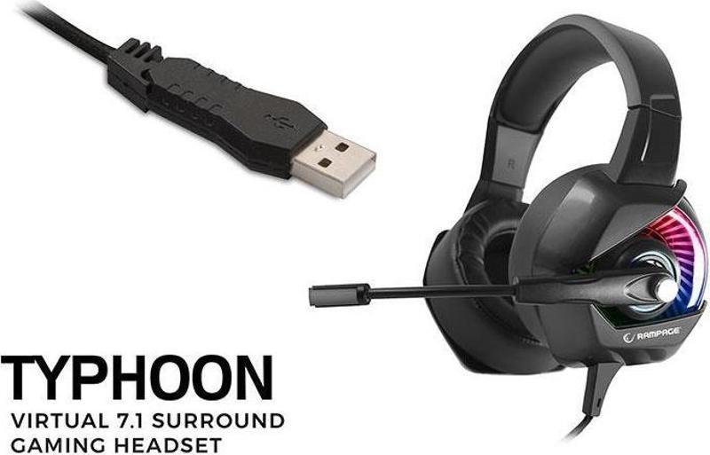 RM-K66 TYPHOON Siyah USB 7,1 Version RGB Ledli Gaming Oyuncu Mikrofonlu Kulaklık