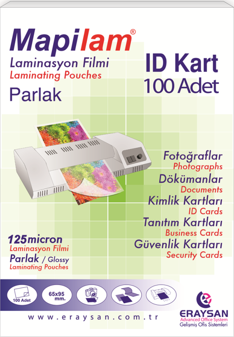 LAM 125 MİC. PARLAK LAM. FİLMİ (ID KART)     65X95  100 LÜ