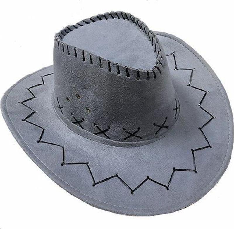 Bağcıklı Çocuk Boy Nubuk Süet Kovboy Şapkası Koyu Gri Renk (Lisinya)