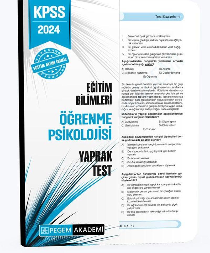 Pegem Akademi Yayıncılık 2024 KPSS Eğitim Bilimleri Öğrenme Psikolojisi Yaprak Test