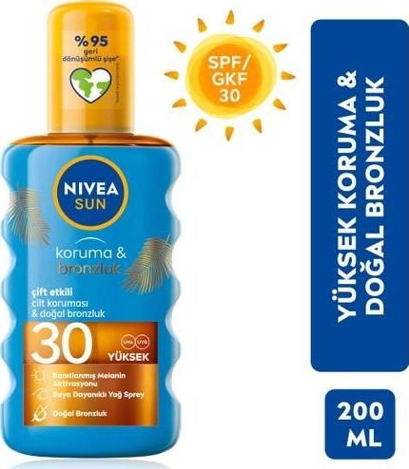 Sun Spf30 Koruma & Bronzluk Güneş Yağı 200 Ml Sprey,Yüksek Güneş Koruması