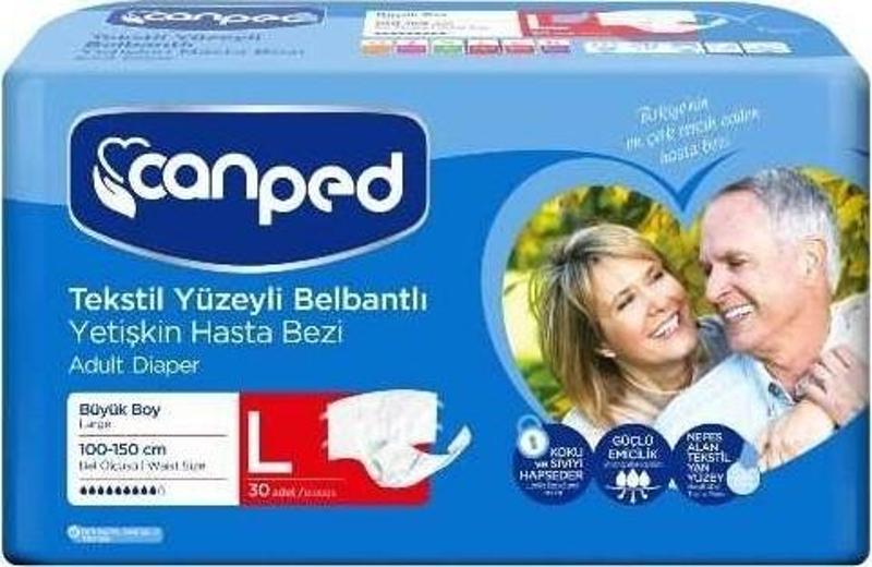 Tekstil Yüzeyli Belbantlı Yetişkin Hasta Bezi Large 30'Lu