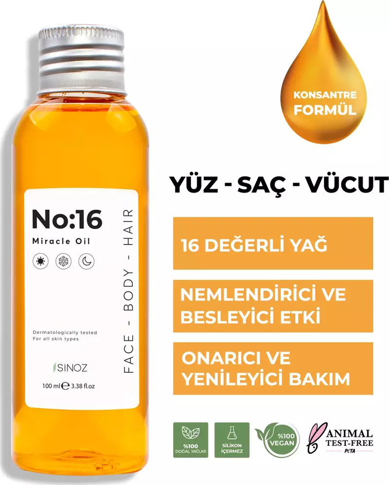 No:16 Nemlendirici Besleyici Yenileyici Işıltı Verici Mucizevi Onarıcı Bakım Yağı 100 ml