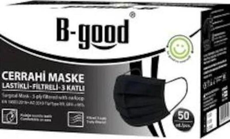 Bgood Siyah Cerrahi Maske Filtreli 3Katlı