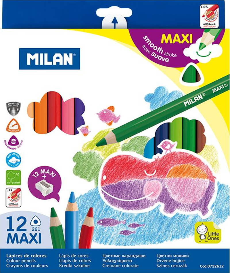 MILAN 722612 MAXI JUMBO ÜÇGEN KURU BOYA - 12 Lİ