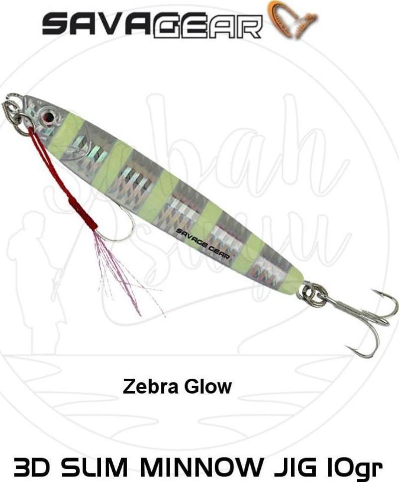 3D Slim Minnow Jig 10g Zebra Glow