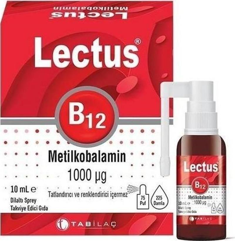 İlaç Lectus B12 Metilkobalamin Dilaltı Sprey 1000 Mcg 10 Ml'Lik Şişe