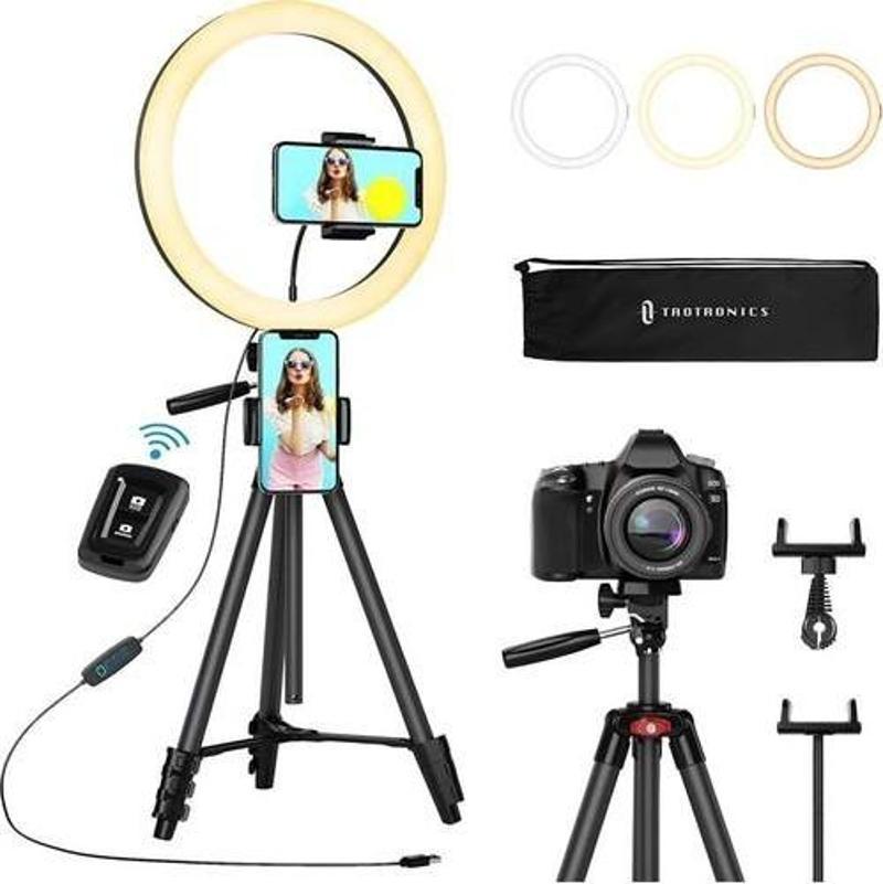 TT-CL027 12” Ring Light Halka Işık 3 Renk 10 Kısıklık Ayarı 155 cm Uzayabilen Tripod 2 Telefon Tutucu