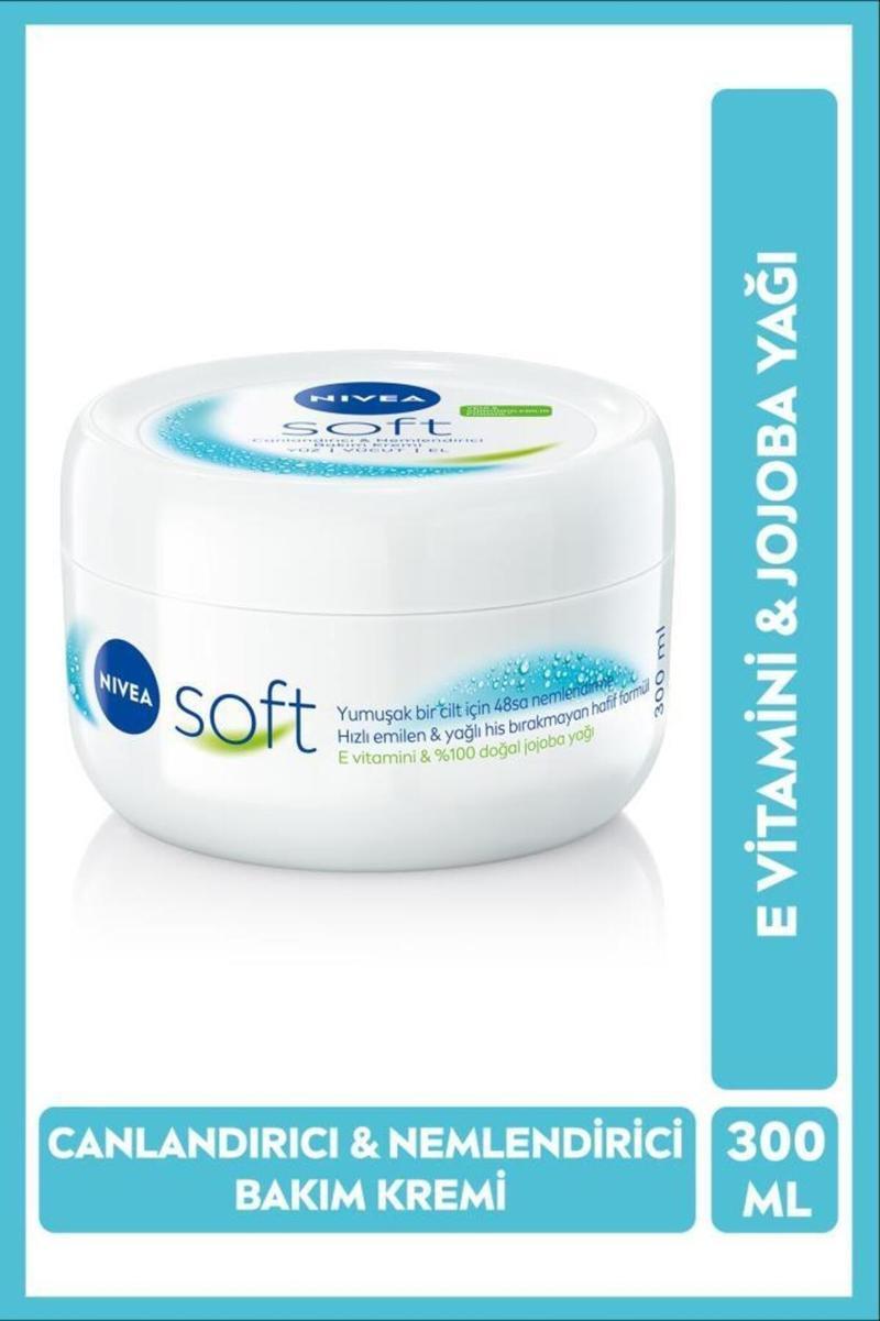 Soft Nemlendirici Vücut Bakım Kremi 300ml, Jojoba Yağı, E Vitamini, Yüz Vücut El, Yumuşak Cilt Hissi