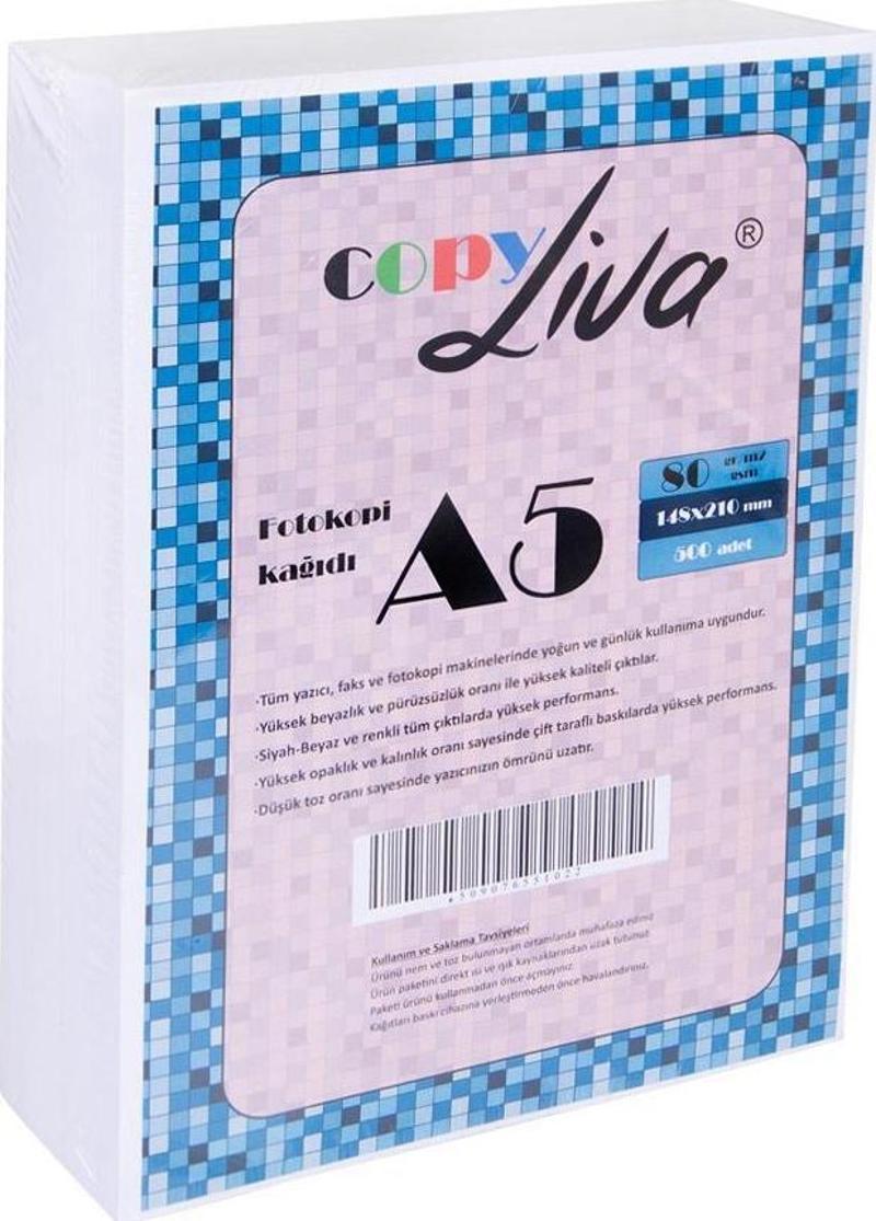 Liva Copy A5 Fotokopi Kağıdı 80Gr 2 Paket 1000 Syf A4'Ün Yarısıdır