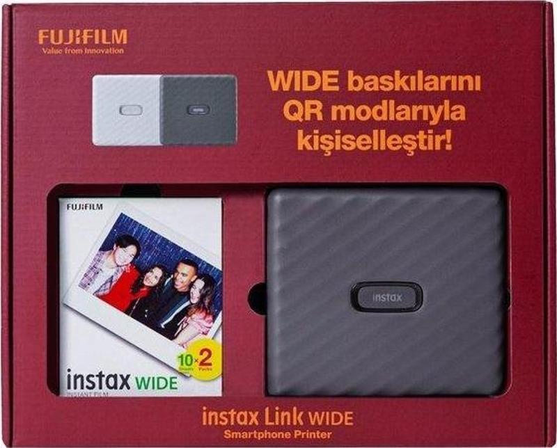 İnstax Wide Link Gri Akıllı Telefon Yazıcısı Ve 20'li Film