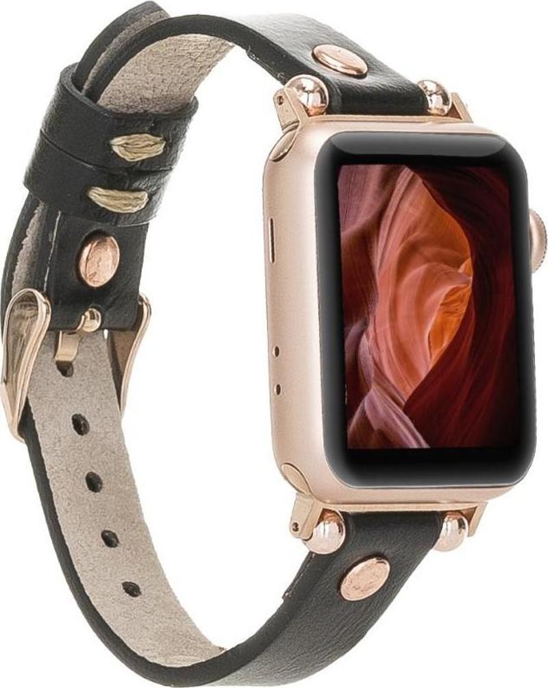 Apple Watch Uyumlu Deri Kordon 38-40-41mm RT RST1 Siyah