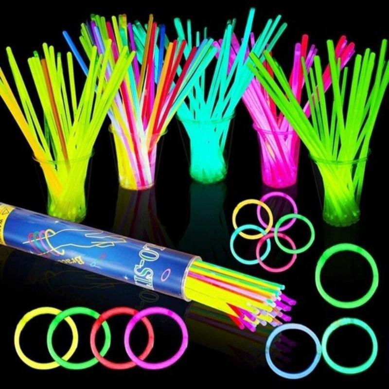 Neon Glow Stick Işıklı Fosfor Çubuk Işıklı Bileklik 200 Adet Işıklı Kolye Işıklı Çubuk Neon Işık