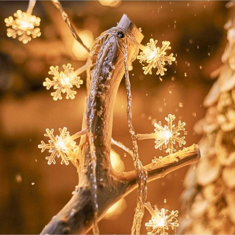 Snow Flake Photo Clip String Led Warm Light Gün Işığı Pilli Kar Tanesi Mandal Led Işık 2 Metre Led