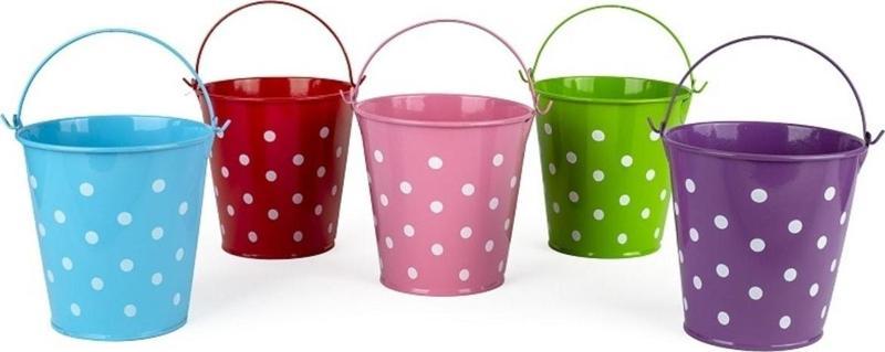 Decoratıve Pail 5 Adet Renkli Dekoratif Saplı Metal Kova Puantiyeli Kalemlik Saksı Makyaj Kovası