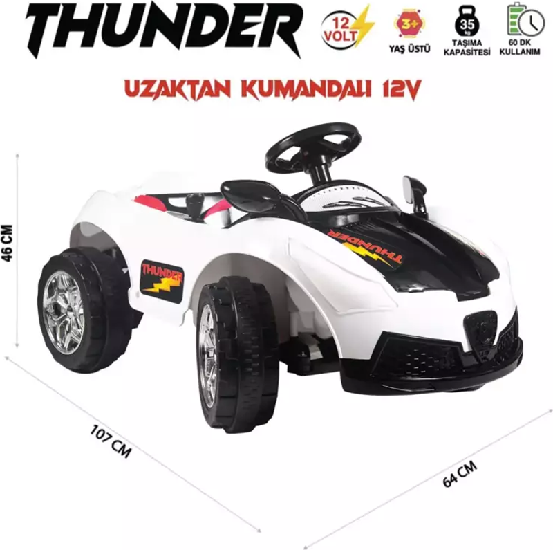 Thunder 12V Akülü Araba Beyaz