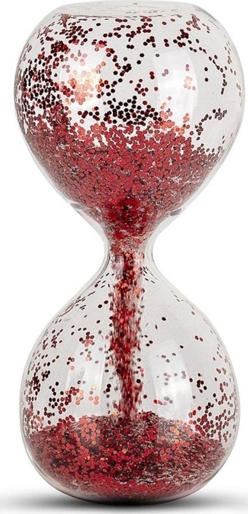 Red Sand Clock Kırmızı Kum Saati Cam Kum Saati Simli Kırmızı Kum Saati Yılbaşı Hediyeleri Dekor Obje