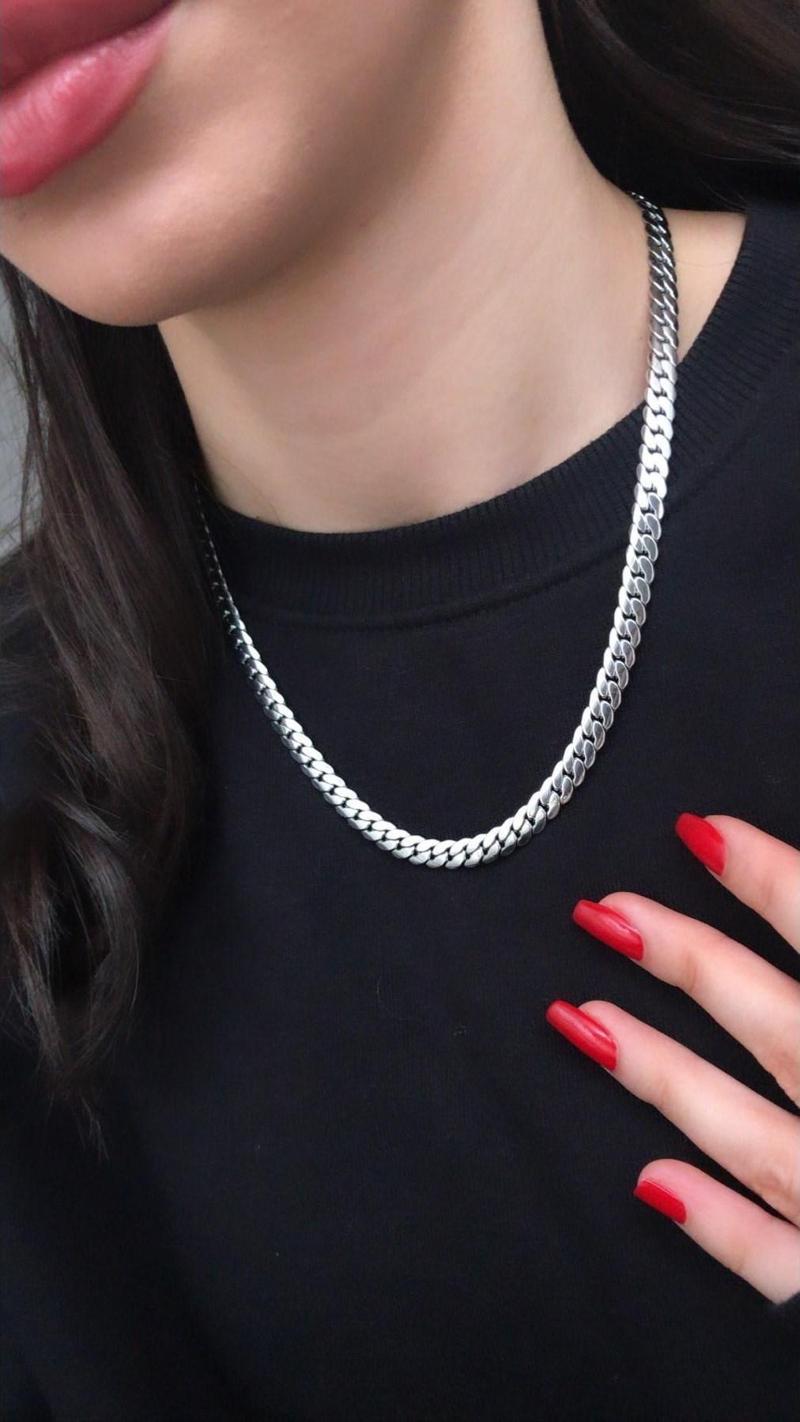 Gümüş Renk Unisex Çelik Kalın Örme Zincir 55 Cm Çelik Kolye - 2675