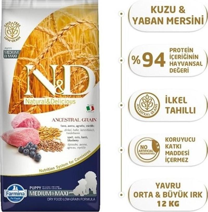 Low Kuzu&Yaban Mersin Orta Büyük Irk Yavru Köpek Maması 12 Kg