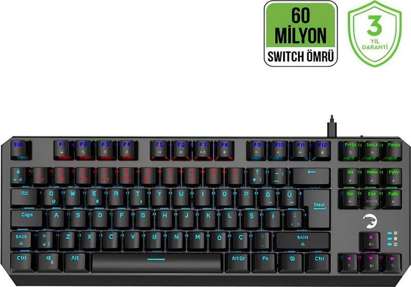 Overlord 60M Mekanik Siyah Switch Türkçe Q 88 Tuş USB Gaming Klavye - 3 Yıl Garantili