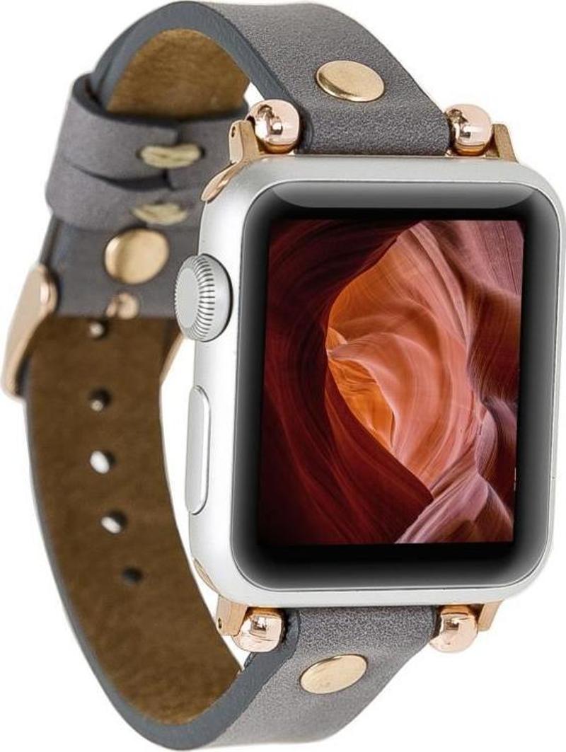 Apple Watch Uyumlu Deri Kordon 38-40-41mm GT RST9 Gri