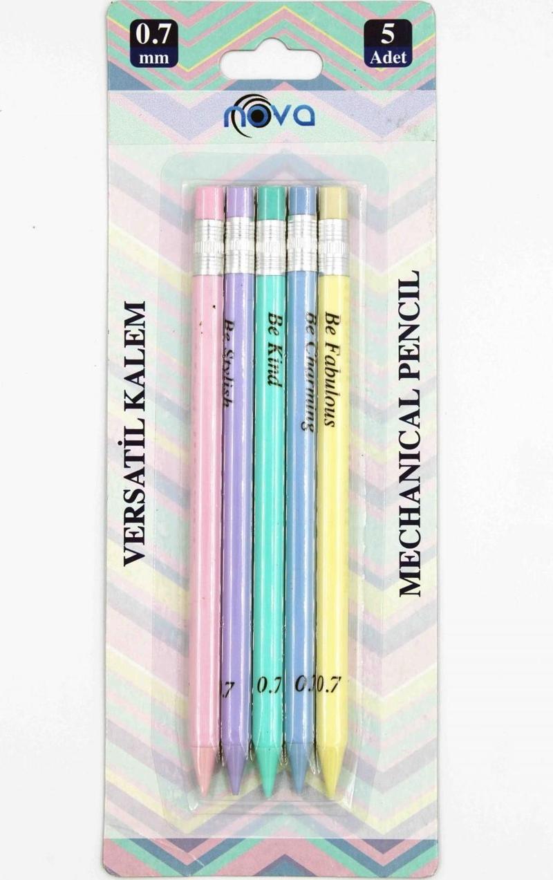 5'li 0.7mm Pastel Renk Mekanik Kurşun Kalem Set