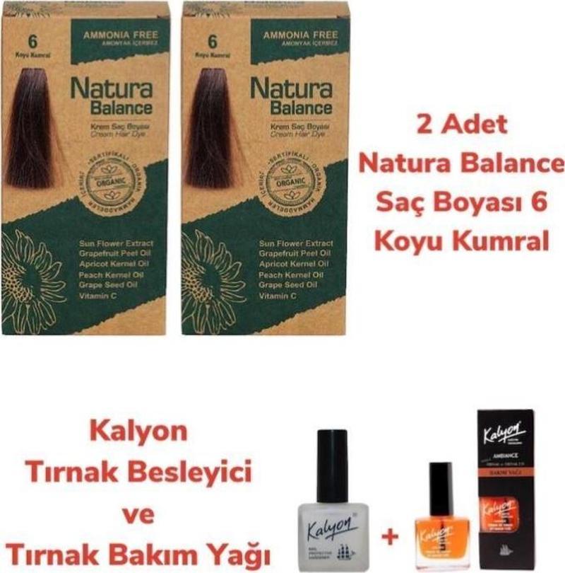 SAÇ BOYASI 6 KOYU KUMRAL 2 ADET + KALYON TIRNAK BESLEYİCİ VE BAKIM YAĞI