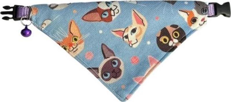 Cocopet Kedi Desenli Ayarlanabilir Fular Bandana Kedi Tasması