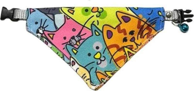 Cocopet Renkli Kedi Desenli Ayarlanabilir Fular Bandana Kedi Tasması