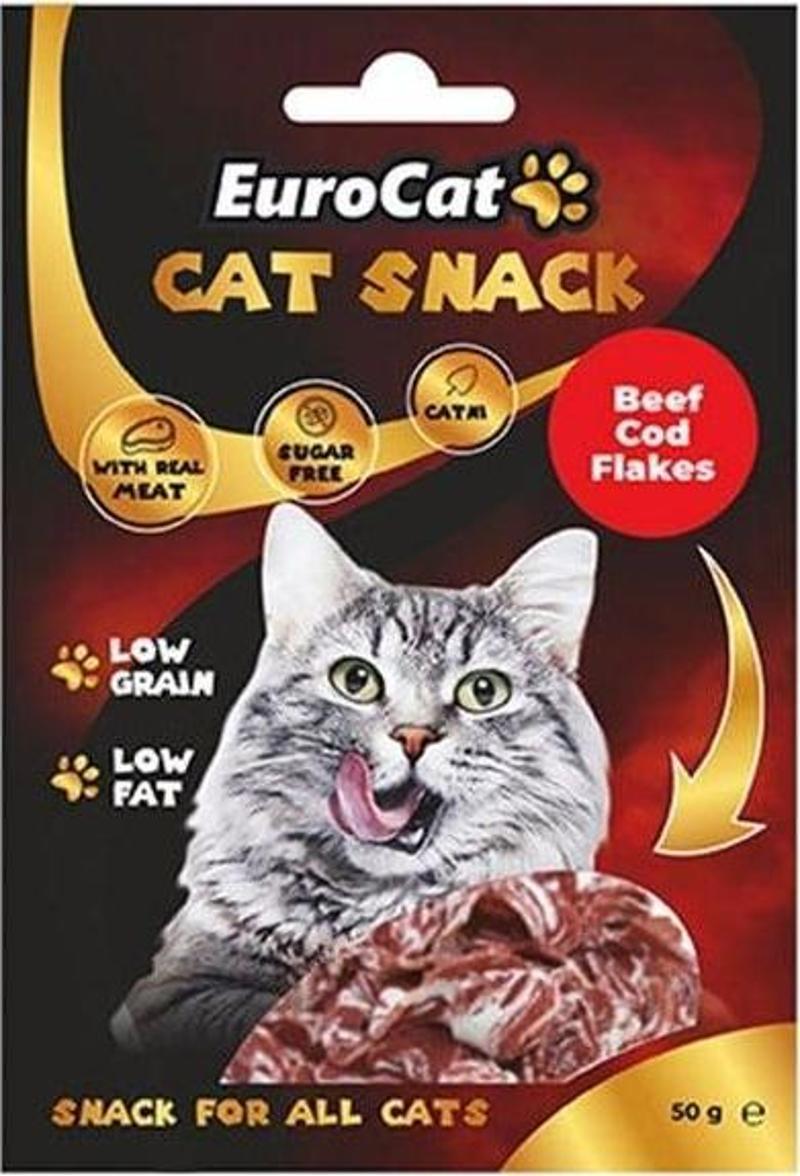 Tahılsız Şekersiz Kurutulmuş Et Cat Beef Cod Flakes Kedi Ödülü 50 Gr