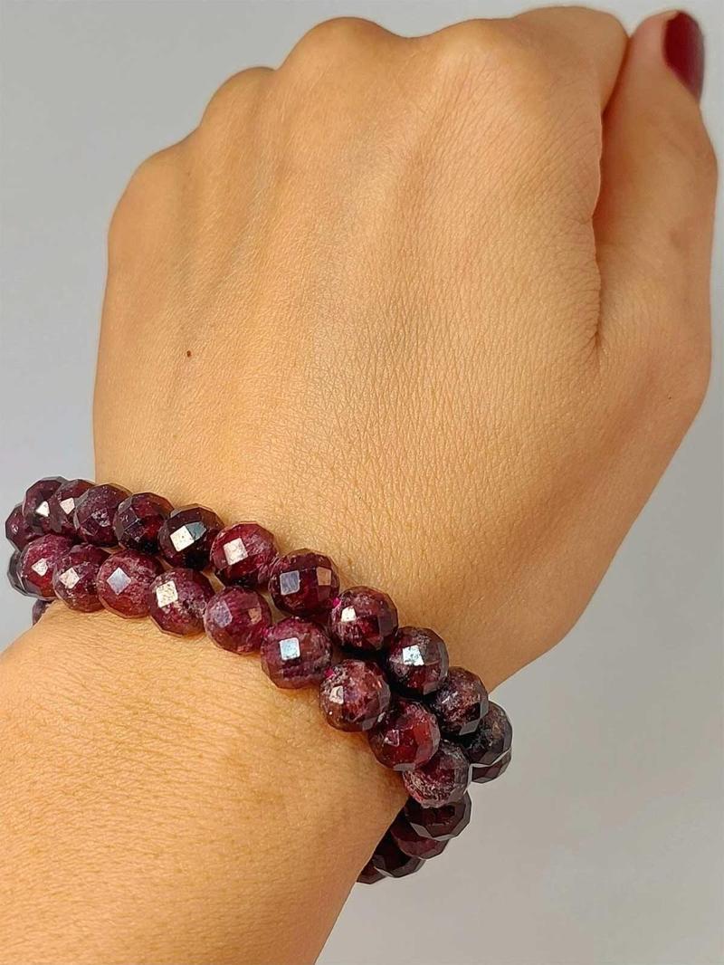 Lal (Granat) (Garnet) Taşı Faset Kesim 8mm Unisex İkili Bileklik