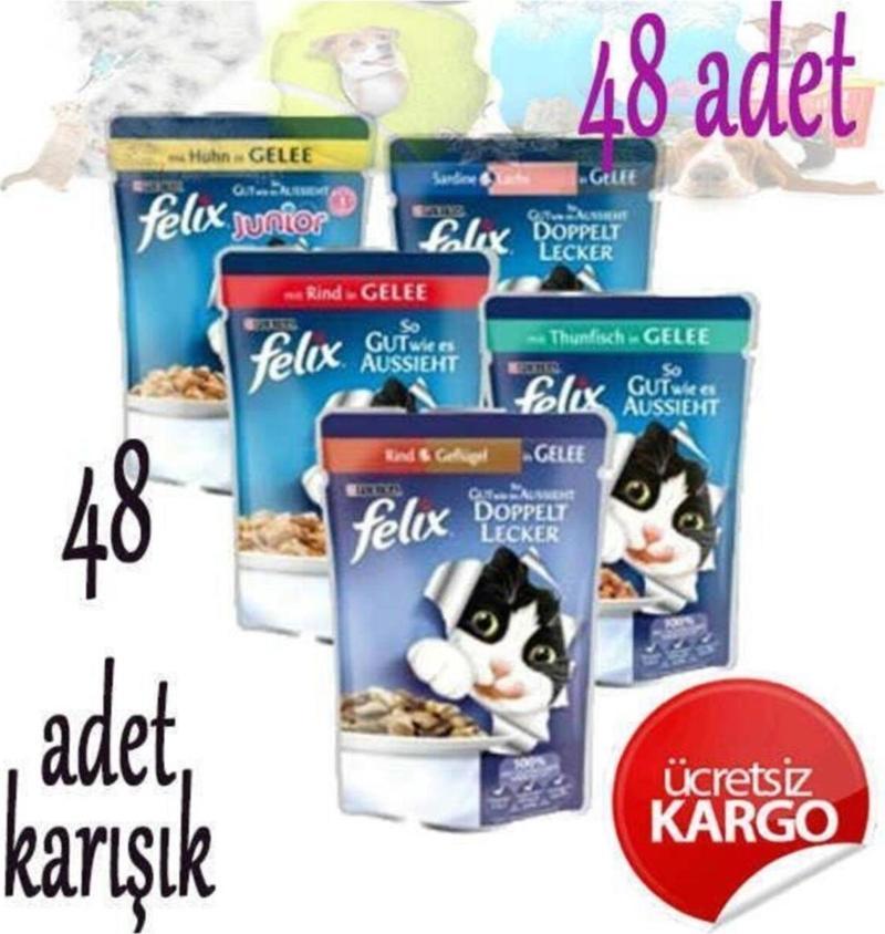 Karışık Yaş Yetişkin Kedi Maması Pouch 85 Gr 48 Adet