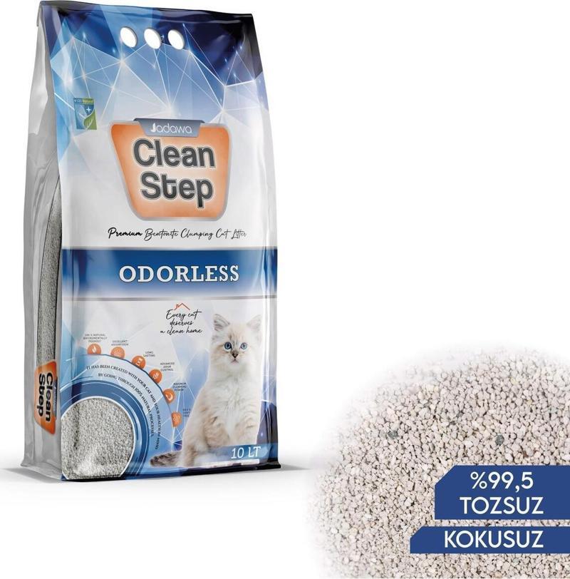 Clean Step Kokusuz (PARFÜMSÜZ) Topaklanan Ince Tane Bentonit Kedi Kumu 10 Lt