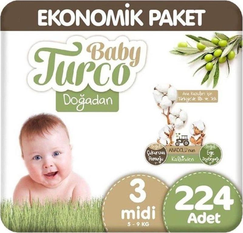 Doğadan Aylık Ekonomik Bebek Bezi 3 No Midi 224 Lü