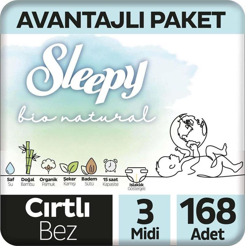 Bio Natural Avantajlı Paket Bebek Bezi 3 Numara Midi 168 Adet