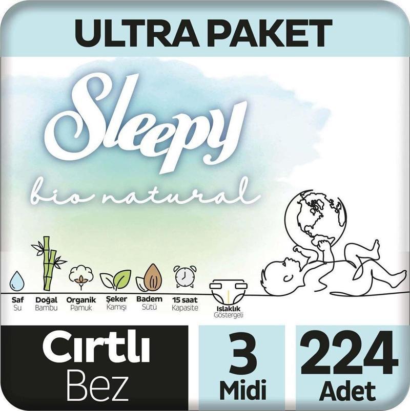 Bio Natural Ultra Paket Bebek Bezi 3 Numara Midi 224 Adet