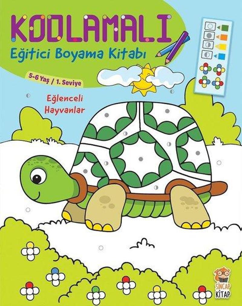 Eğlenceli Hayvanlar 5-6 Yaş-Kodlamalı Eğitici Boyama Kitabı-1.Seviye