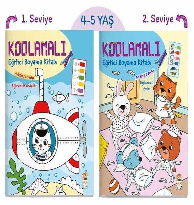 Kodlamalı Eğitici Boyama Seti-4-5 Yaş 1.2.Seviye-2 Kitap Takım