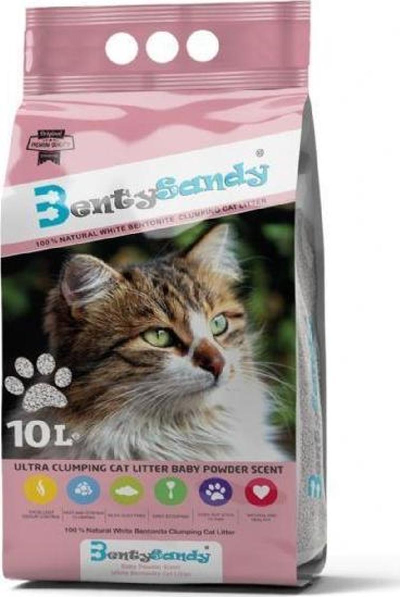 Bentysandy Bebek Pudrası Kokulu İnce Bentonit Kedi Kumu 10 Lt