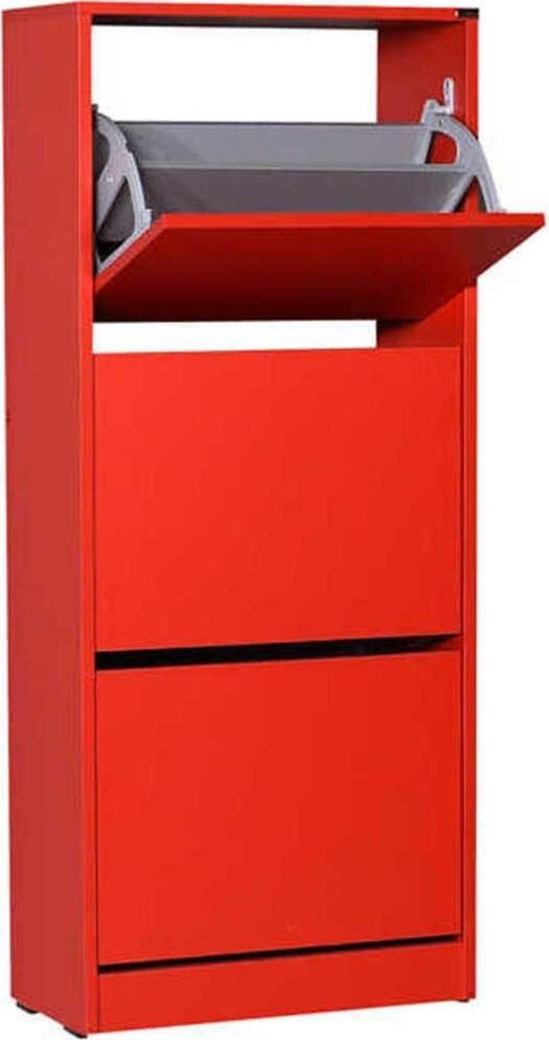 Flat Duo 3 Katlı Ayakkabılık Dolabı - Kırmızı